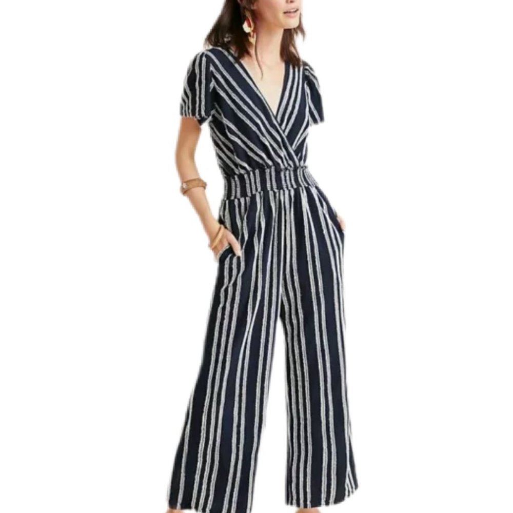 Anthropologie Dolan Canovas Striped Cap Sleeve V Neck Jumpsuit Size S USA